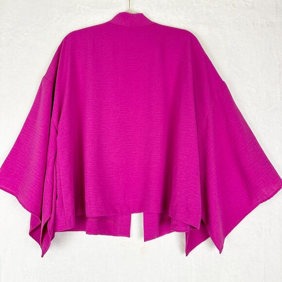 IC Collection Open Front Jacket Size Large Fuchsia Hot Pink Kimono Lagenlook - Picture 2 of 4